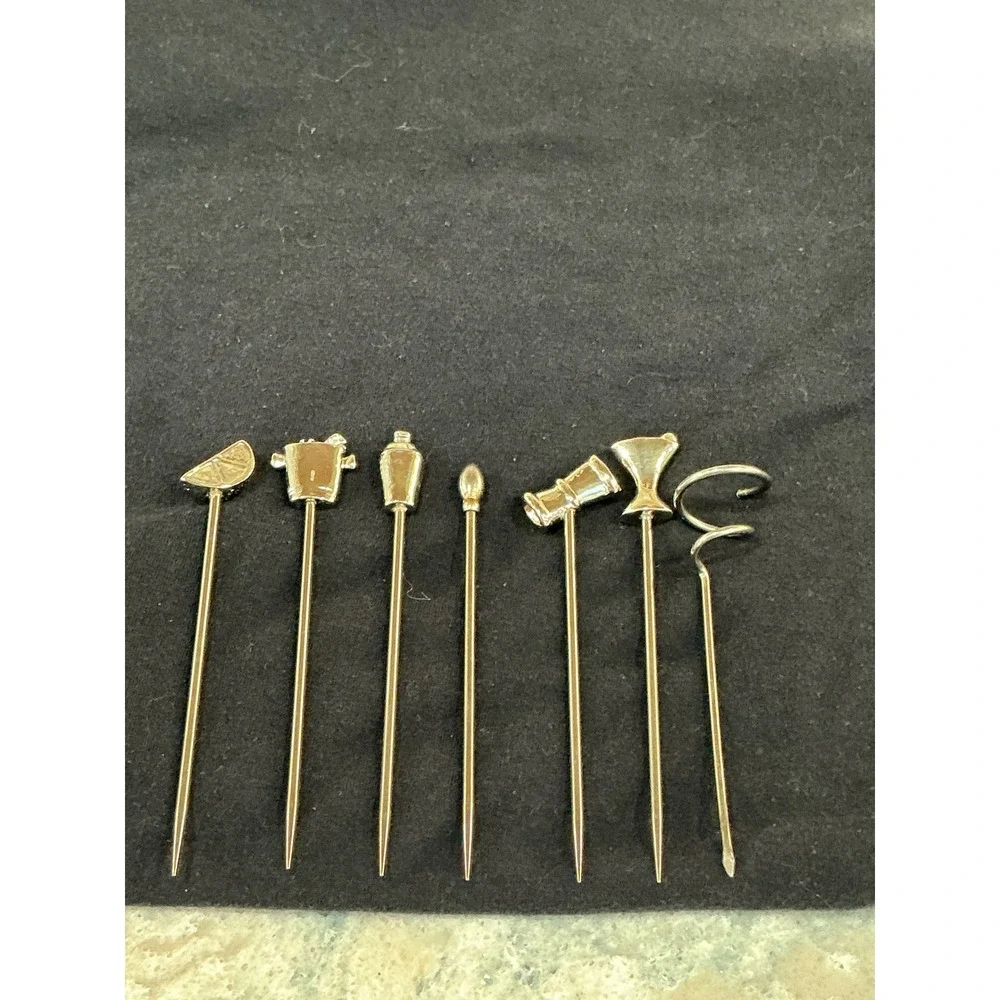 Cocktail Picks 7pc Set 4in Silver Metal Barware Garnish Skewers